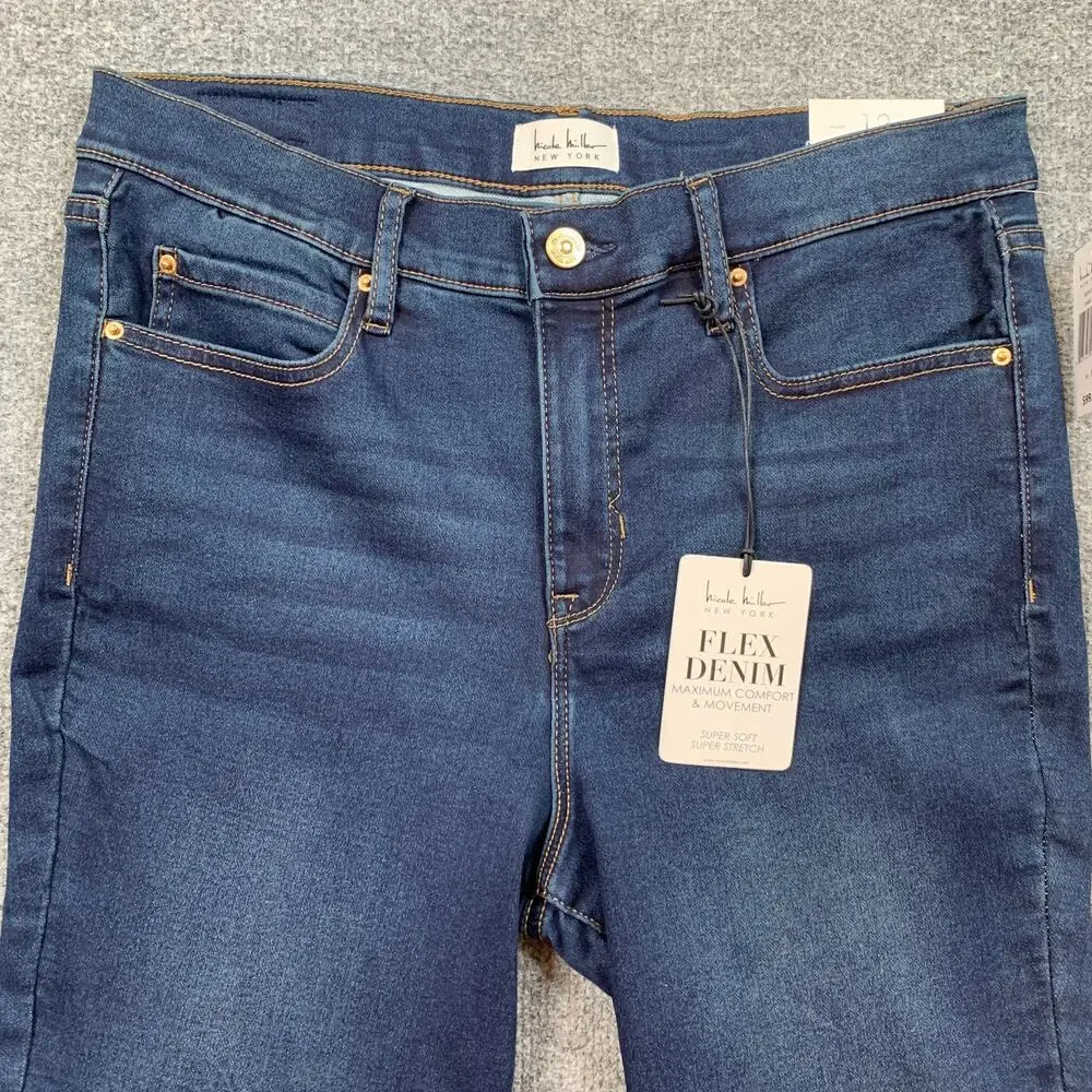 Nicole Miller Jeans Women 12 Blue Flex Denim Soho High Rise Ankle Skinny Stretch